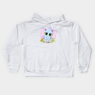 Cheerful baby elephant in a meadow with flowers Kids Hoodie